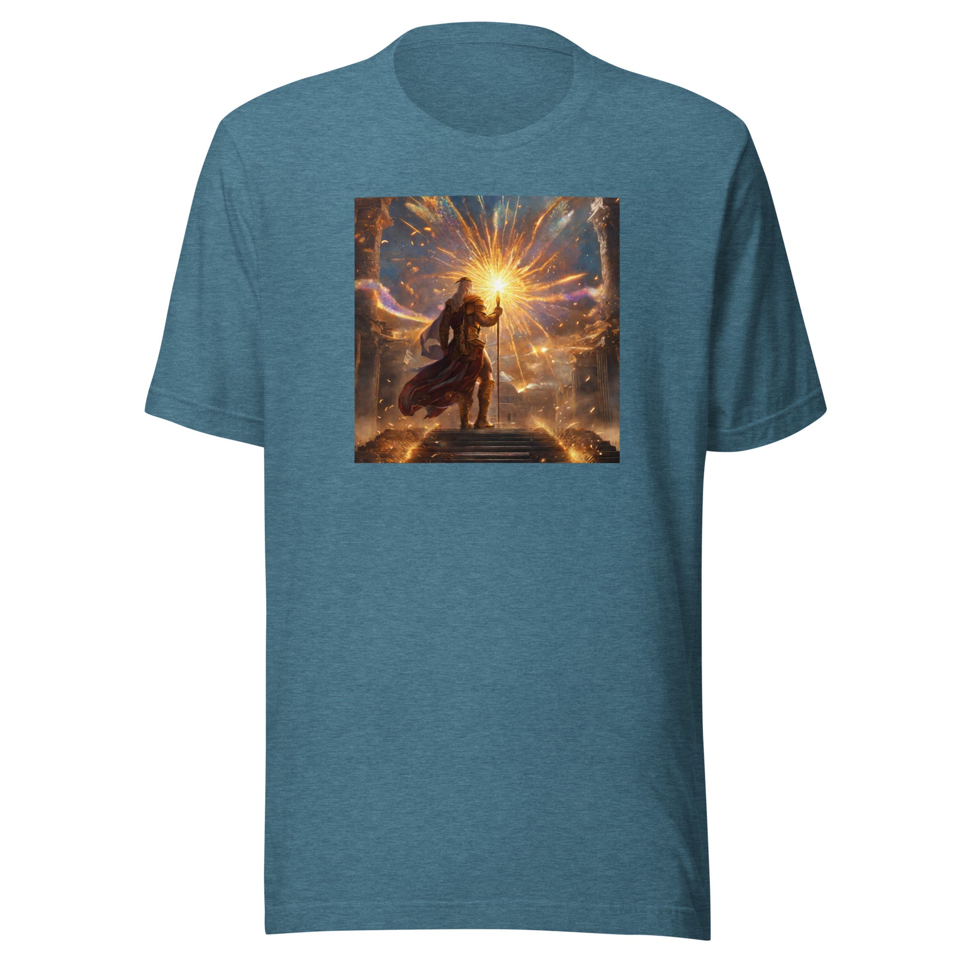 Zeus Creating Fireworks Men's 4th of July T-Shirt Heather Deep Teal