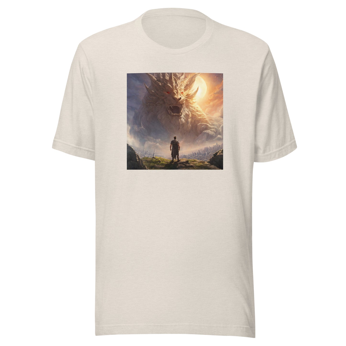 Small Warrior Facing a Giant Beast Men's T-Shirt Heather Dust