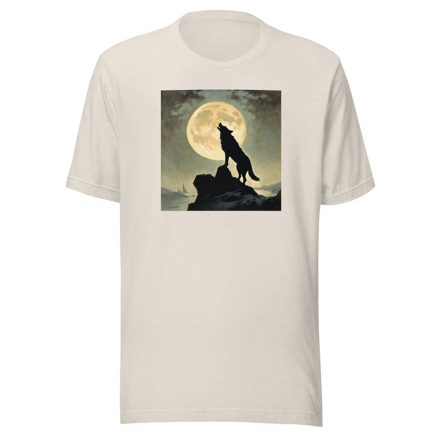 Wolf Howling at Moon Halloween Men's T-Shirt Heather Dust