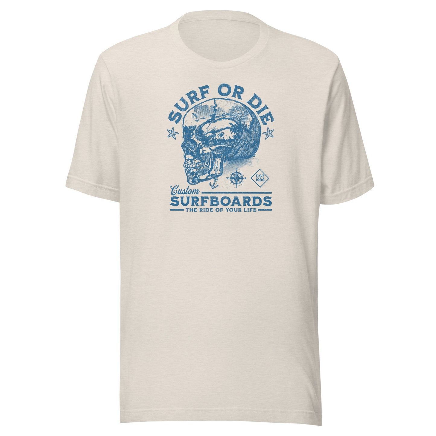 Surf or Die Surfboards Summer T-Shirt for Men Heather Dust