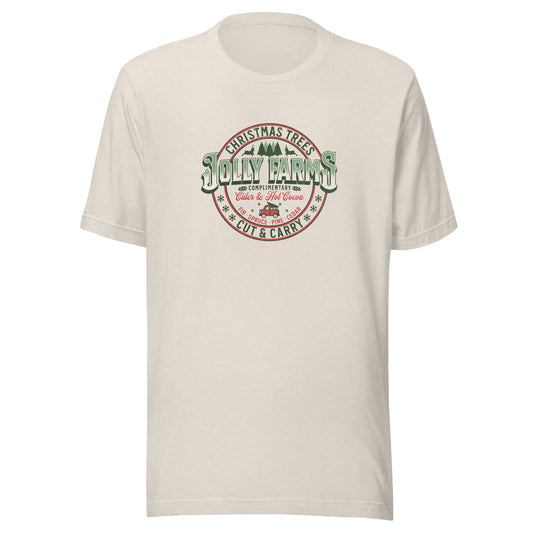 Jolly Farms Christmas Trees Men's Holiday T-Shirt Heather Dust