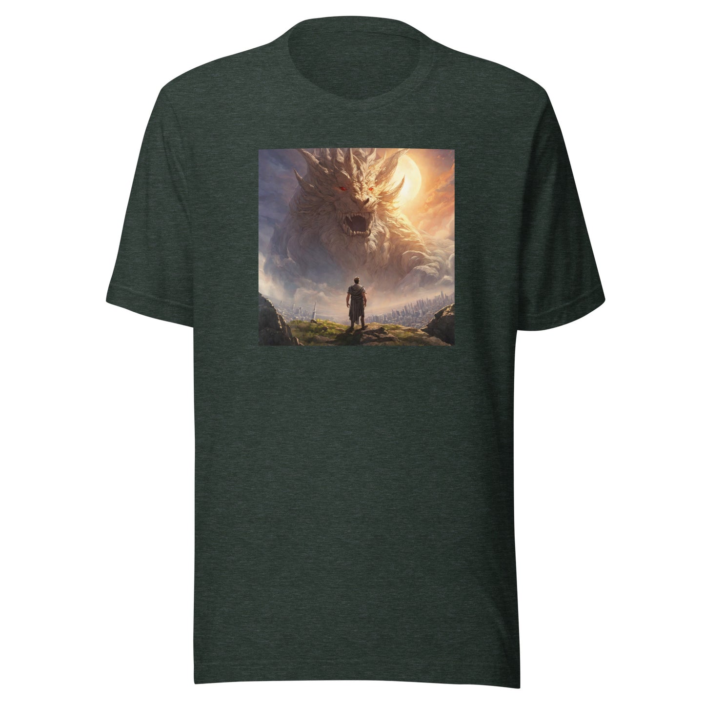 Small Warrior Facing a Giant Beast Men's T-Shirt Heather Forest