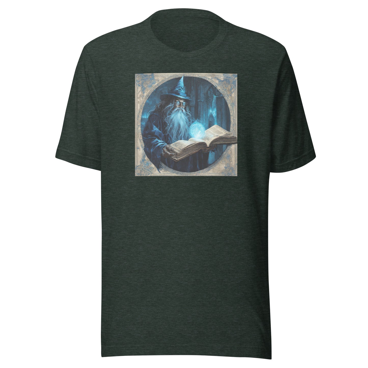 Wizard with Spell Book Men's T-Shirt Heather Forest