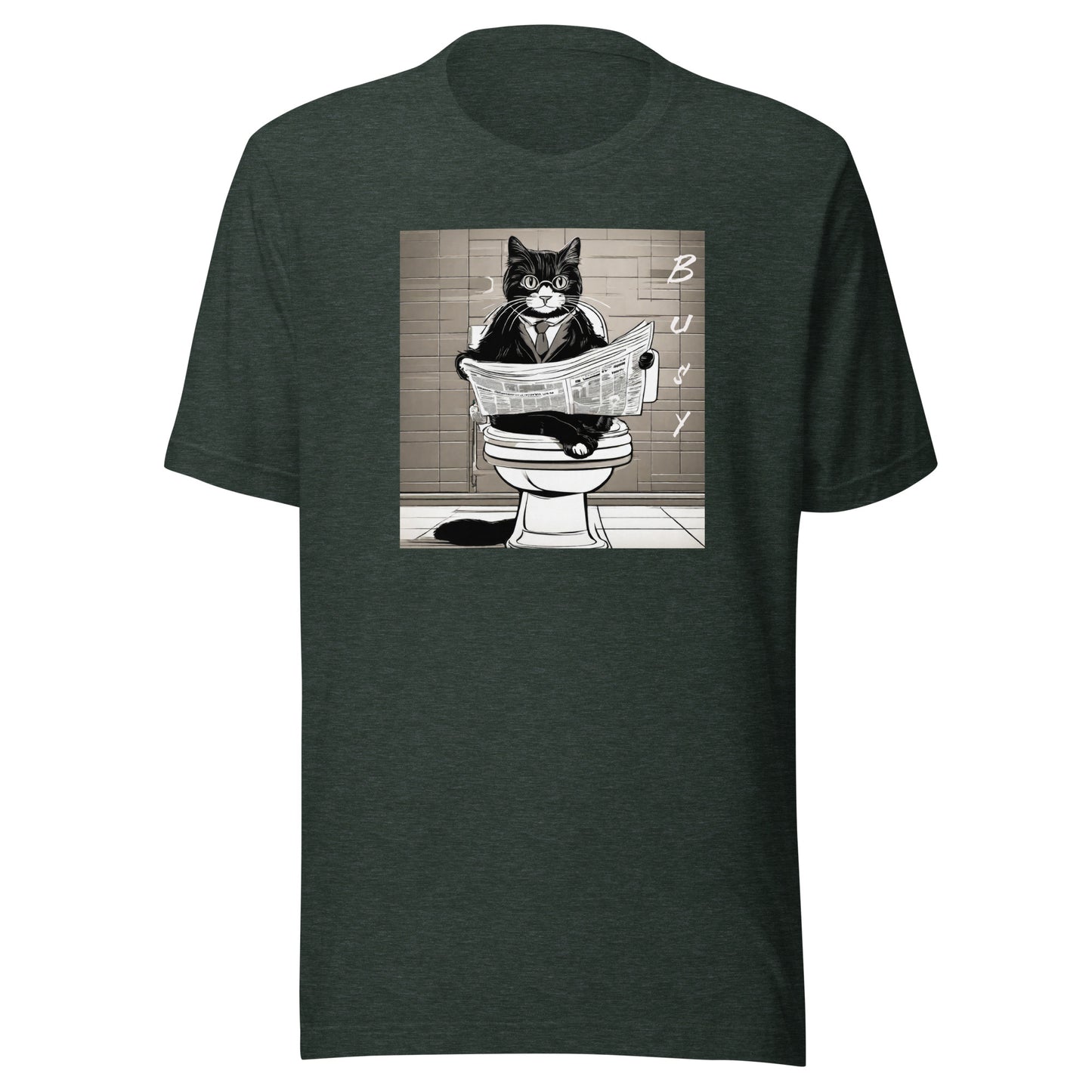 Busy Cat Men's Funny T-Shirt Heather Forest