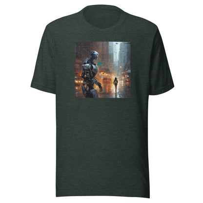 Cyborg in the City Men's Sci-Fi T-Shirt Heather Forest