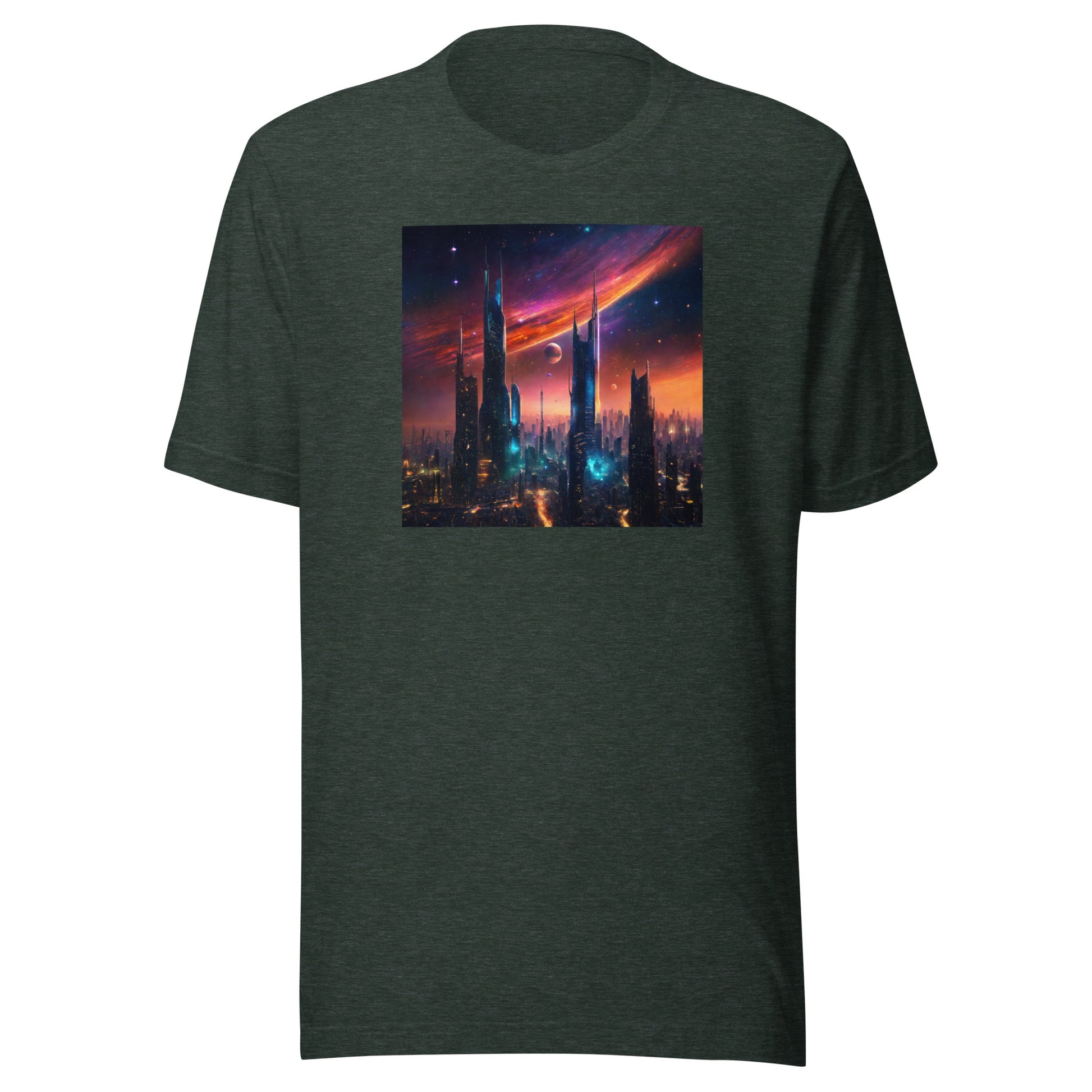 Futuristic Cityscape Men's Graphic Tee Heather Forest