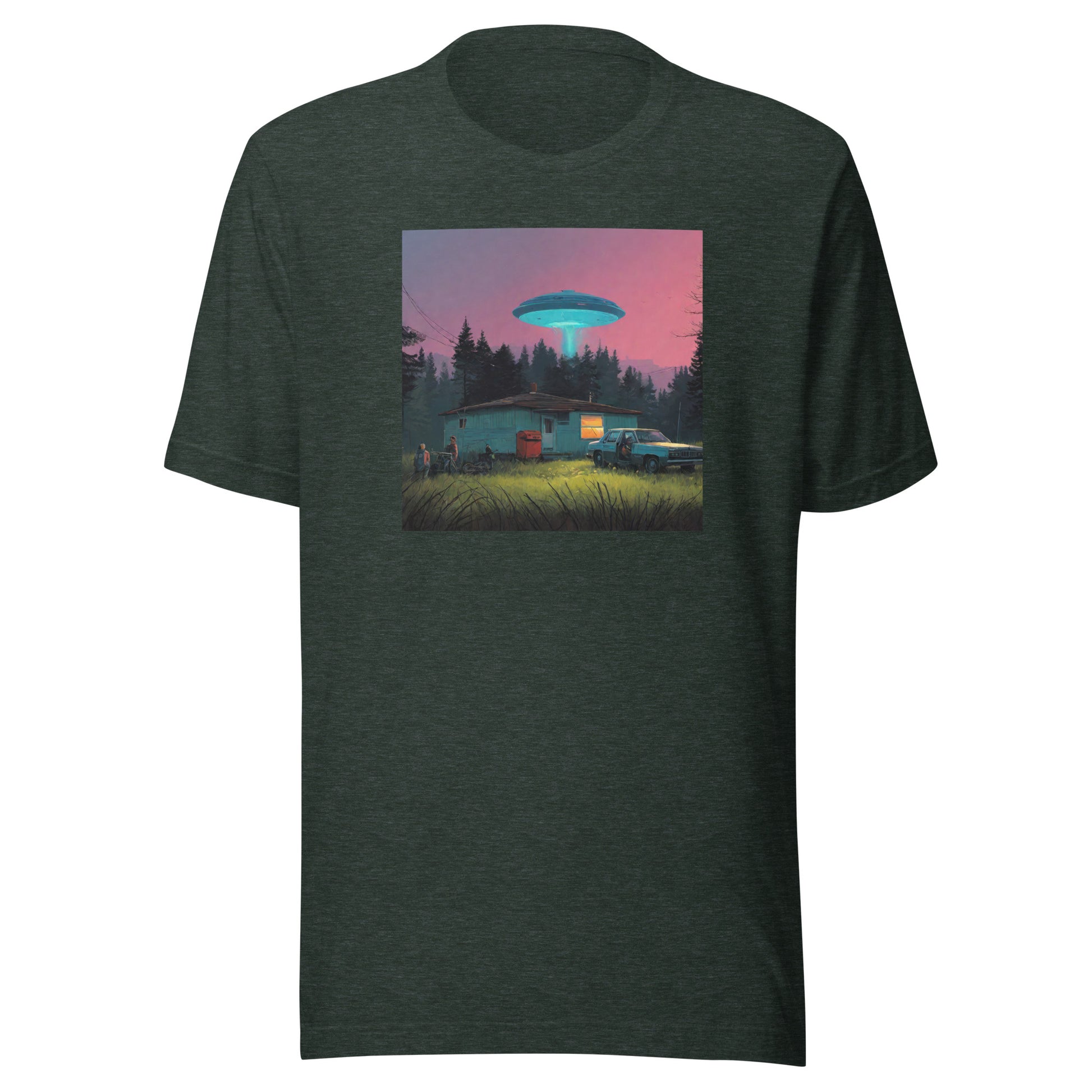 Backwoods Alien Abduction Men's Graphic Tee Heather Forest