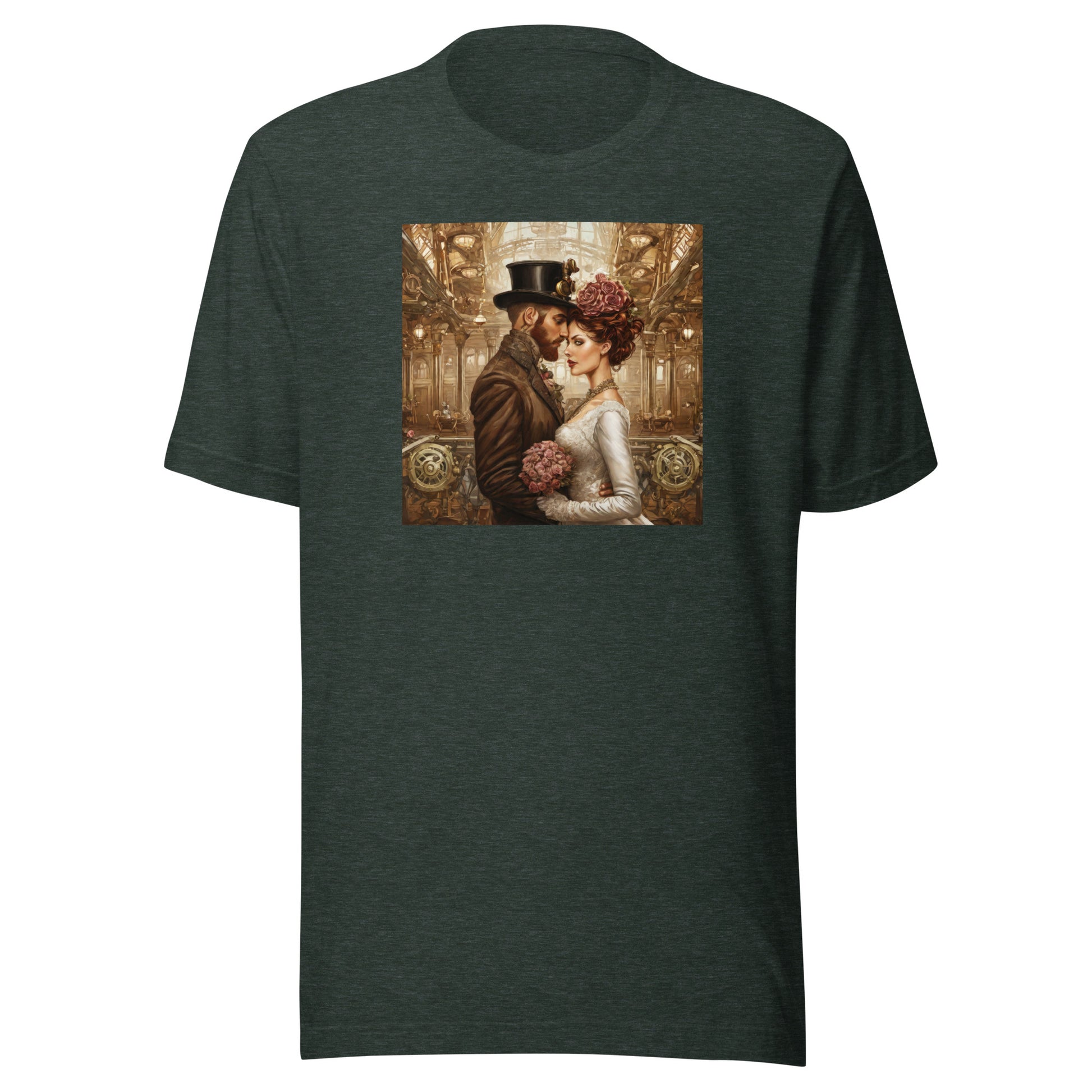 Gears & Lace Steampunk Wedding Men's T-Shirt Heather Forest