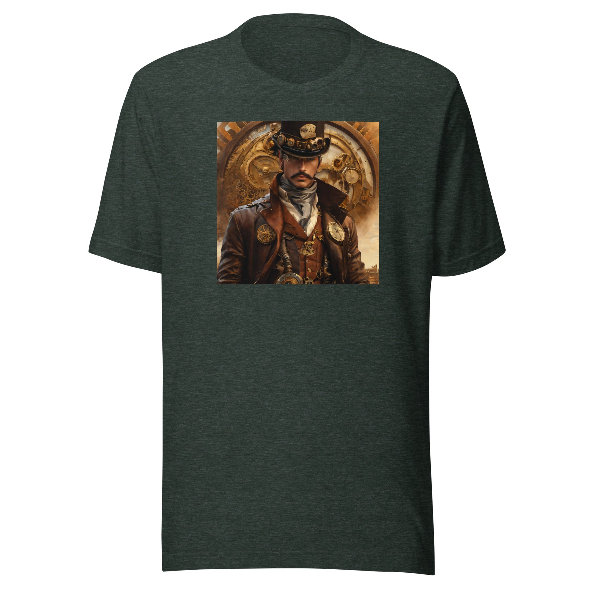 Brass and Copper Cowboy Men's Steampunk T-Shirt Heather Forest