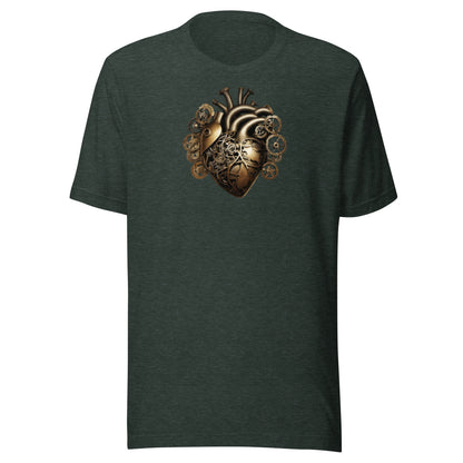 Gear and Valve Heart Men's Steampunk T-Shirt Heather Forest