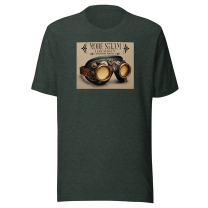 More Steam Less Screen Men's Steampunk T-Shirt Heather Forest