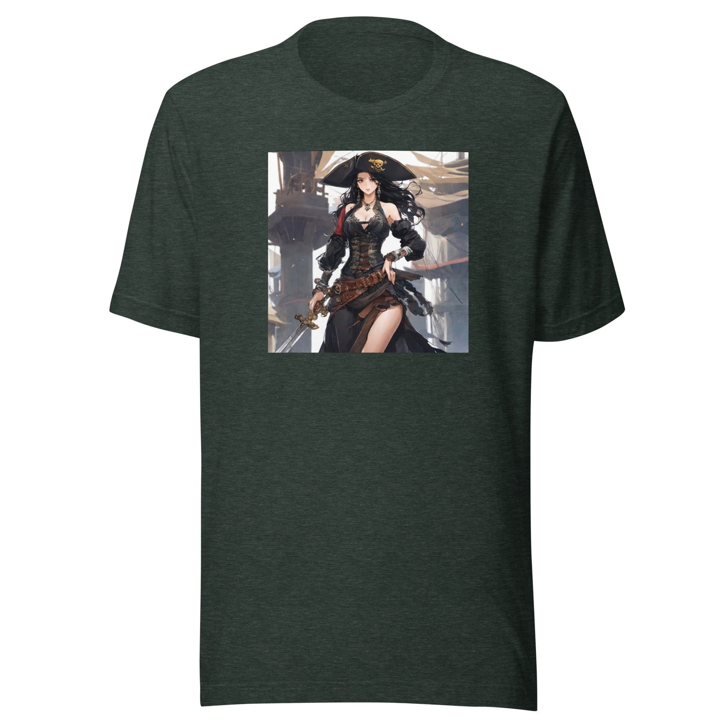 Anime Pirate Queen Men's Graphic Tee Heather Forest