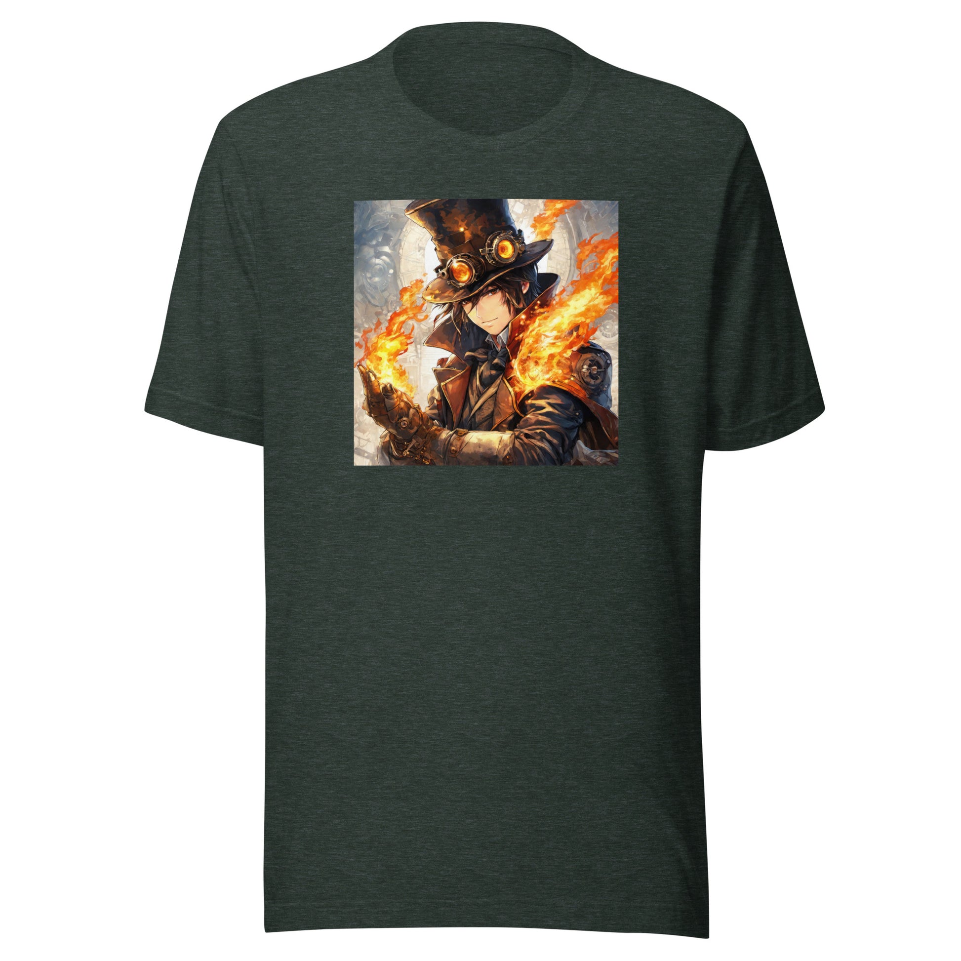 Steampunk Firebender Men's Anime T-Shirt Heather Forest