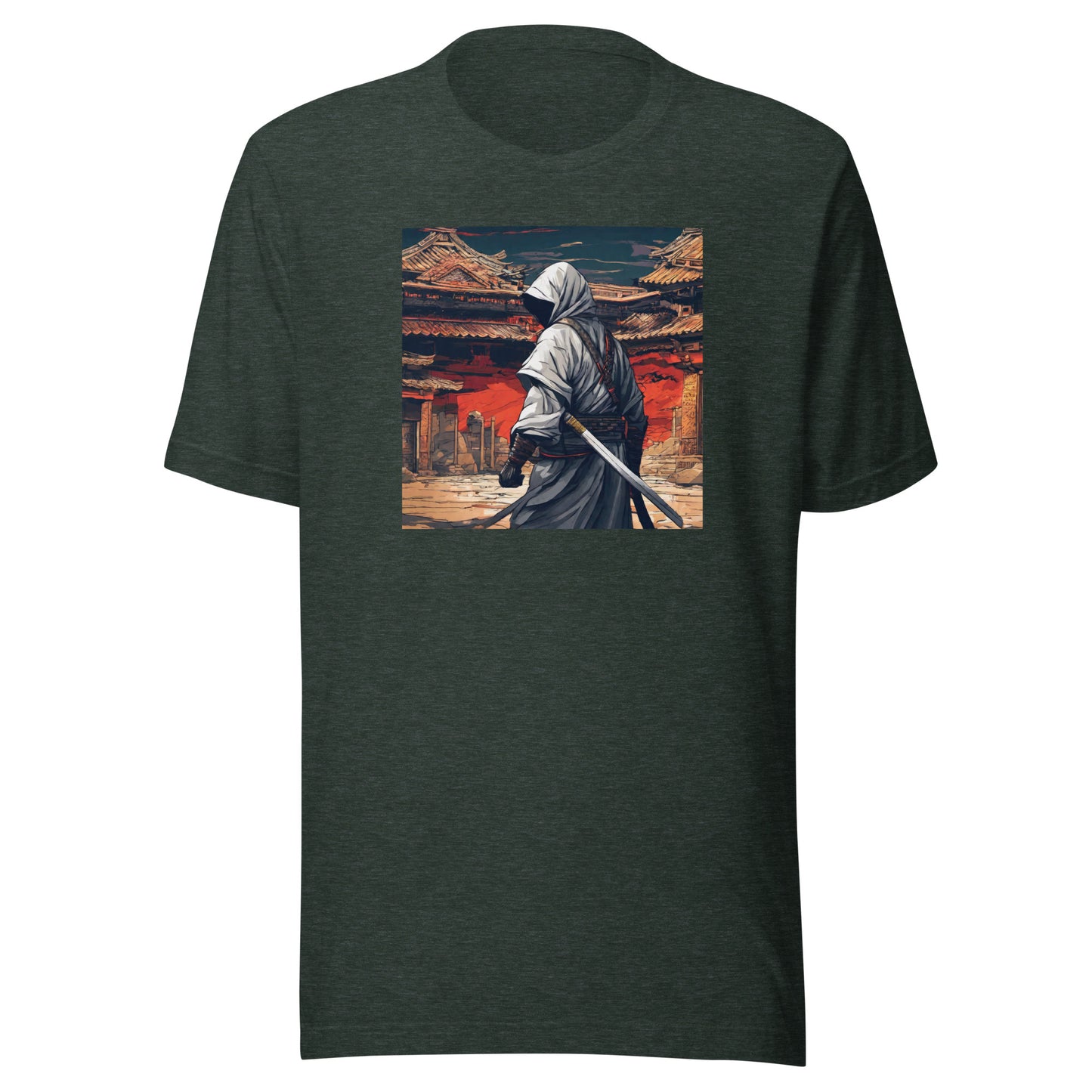 Shadowy Samurai Men's Anime T-Shirt Heather Forest