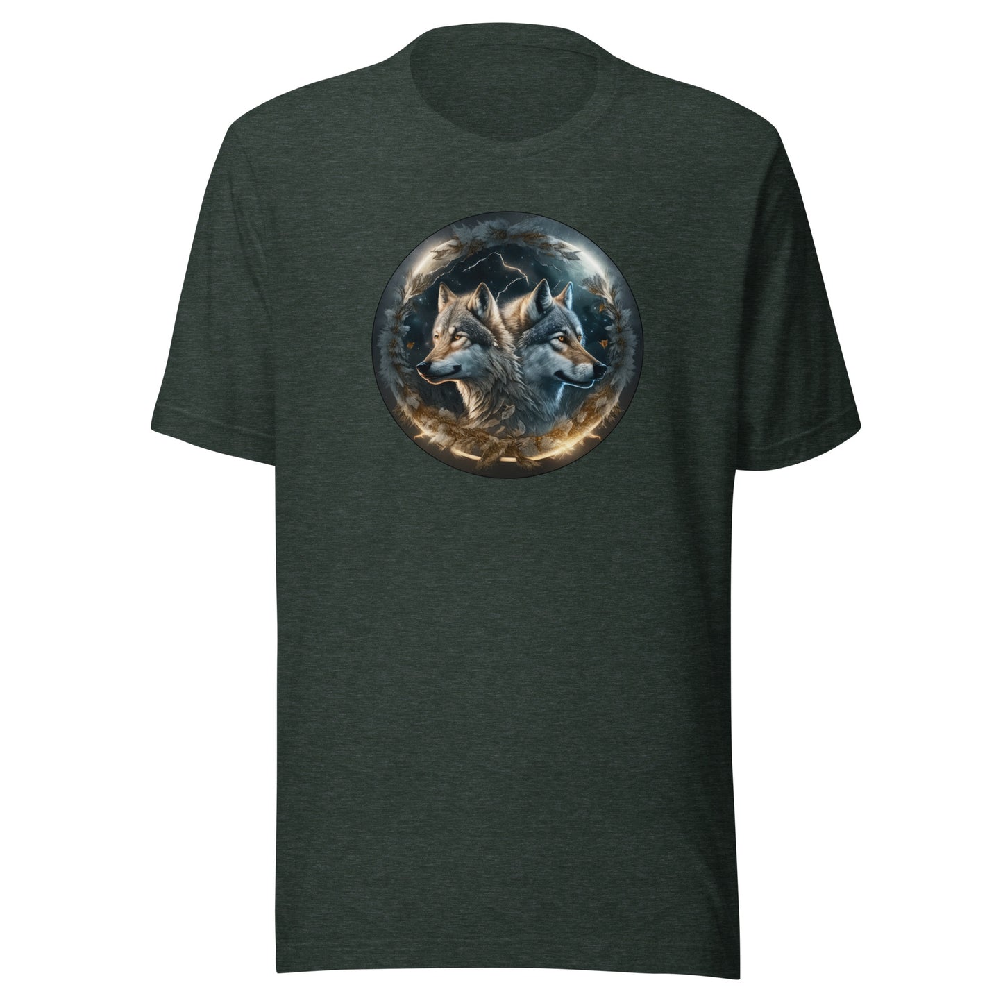 Twin Spirit Wolves Men's Graphic Men's Tee Heather Forest