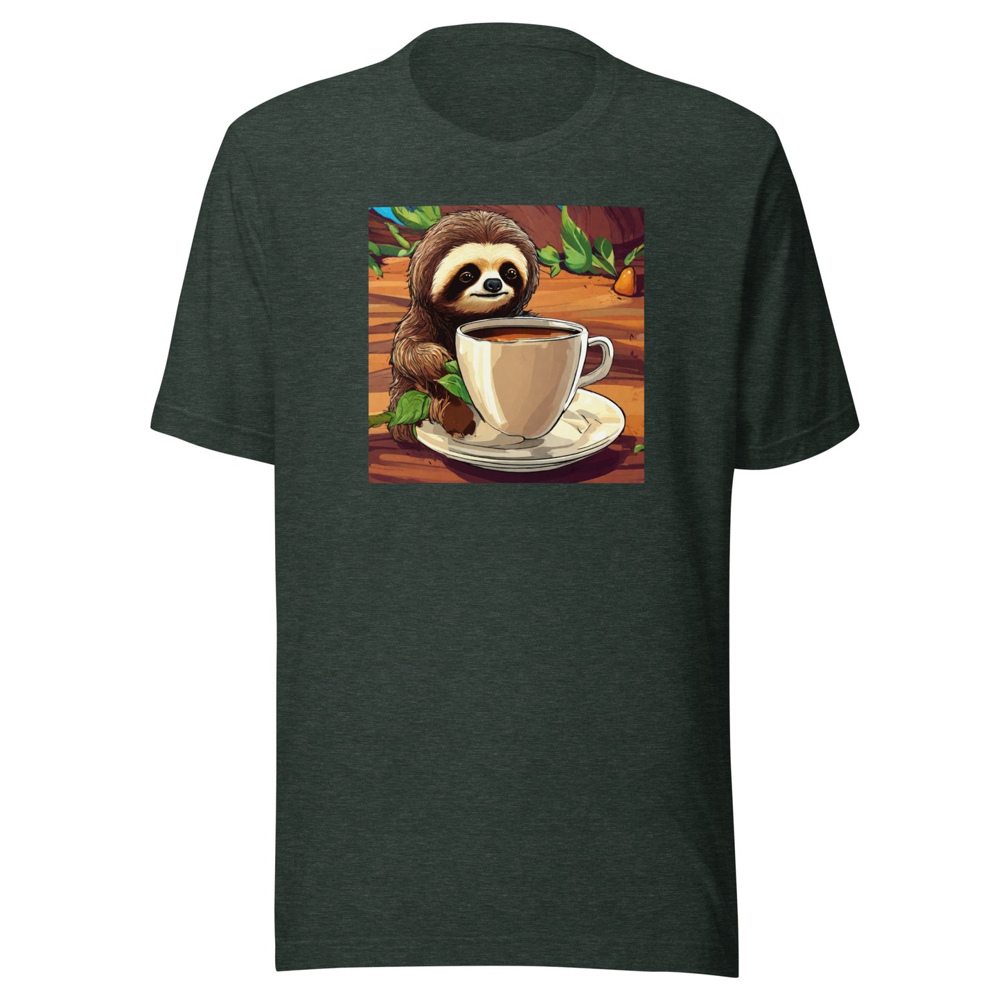 Slow Morning Men's Funny Sloth T-Shirt Heather Forest