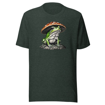 Frog in Shroom Cap Men's Graphic Tee Heather Forest