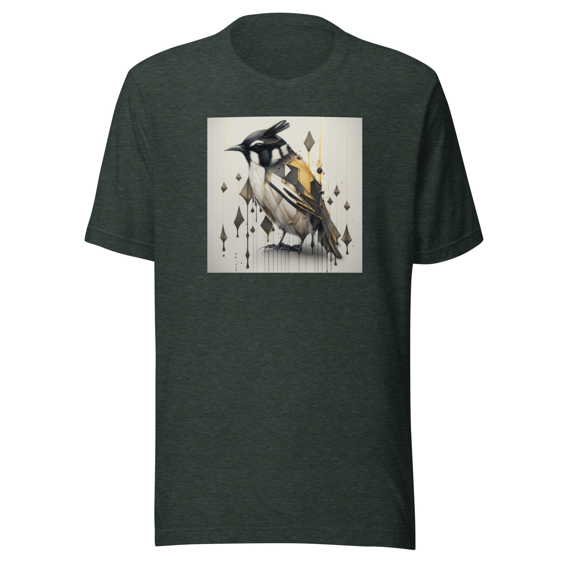 Geometric Chickadee Bird Men's Graphic Tee Heather Forest