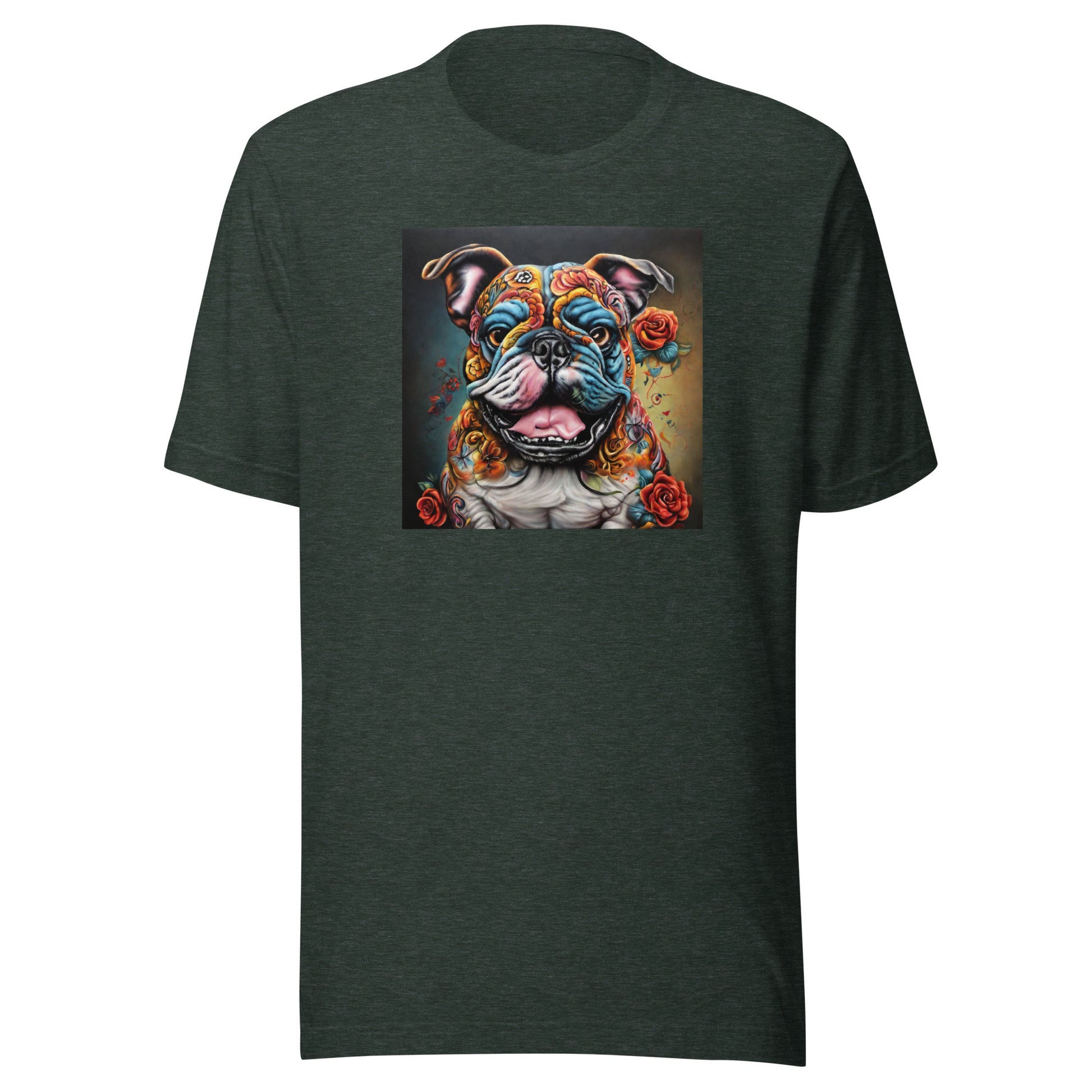 Day of the Dead Bulldog Men's Dog Lover Tee Heather Forest