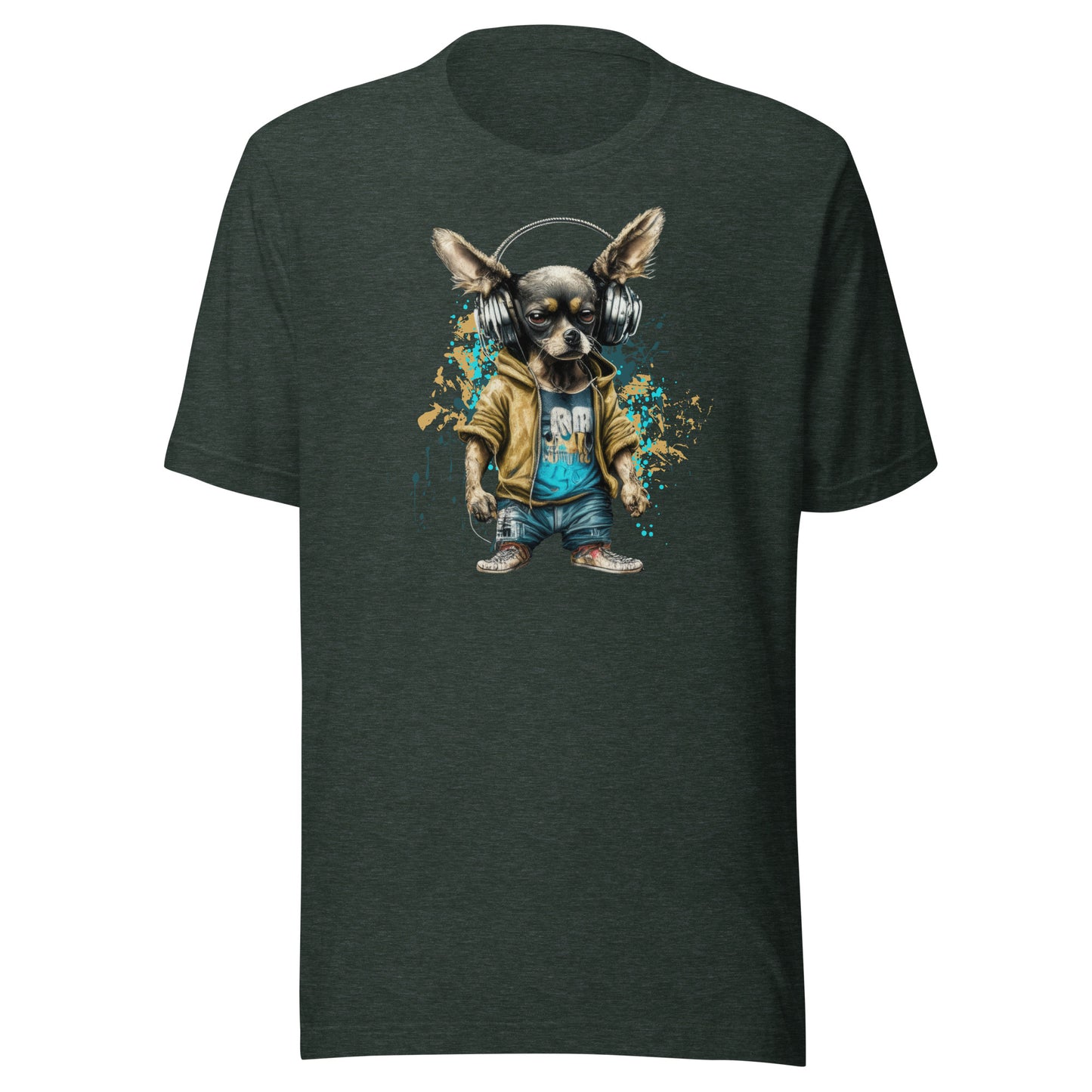 Cool Beats Chihuahua Men's Animal T-Shirt Heather Forest