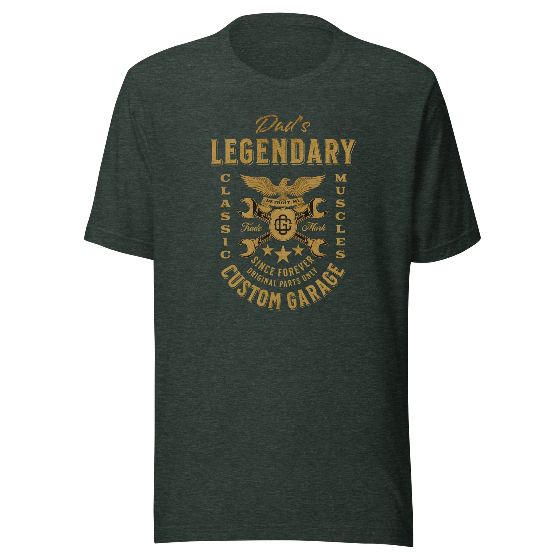 Dad's Legendary Custom Garage T-Shirt Gift for Dad Heather Forest