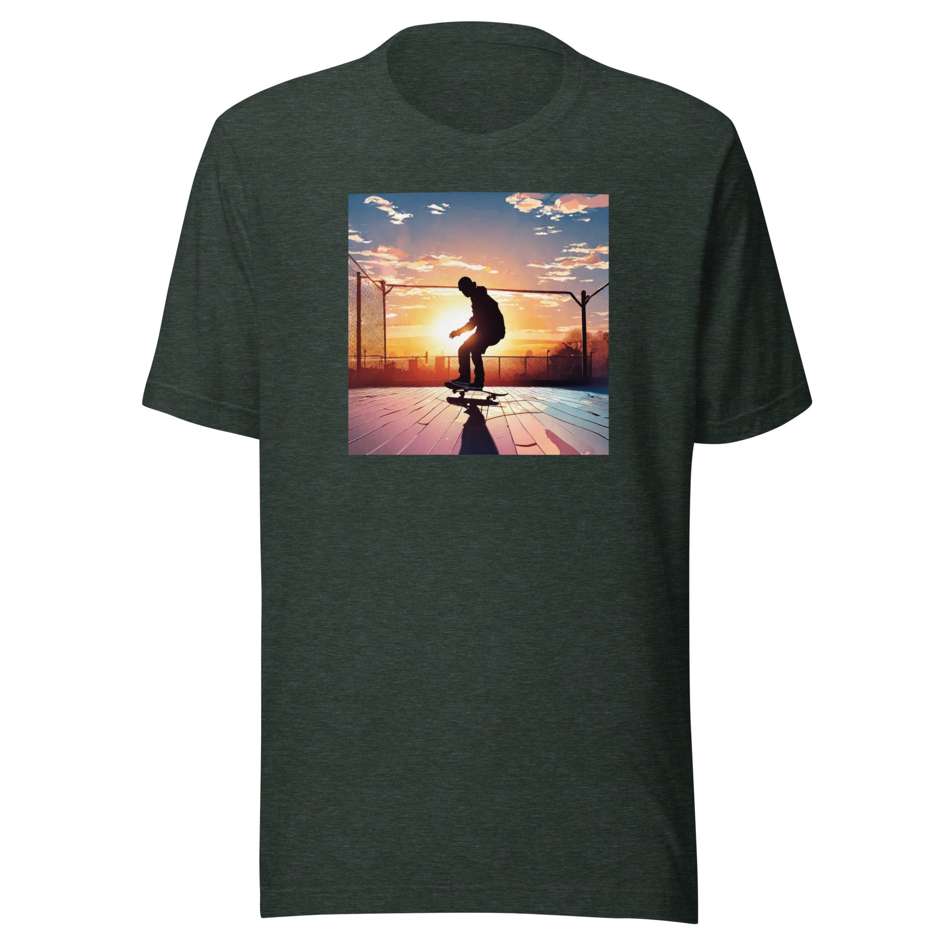 Skateboarding in the Sunset Men's T-Shirt Heather Forest