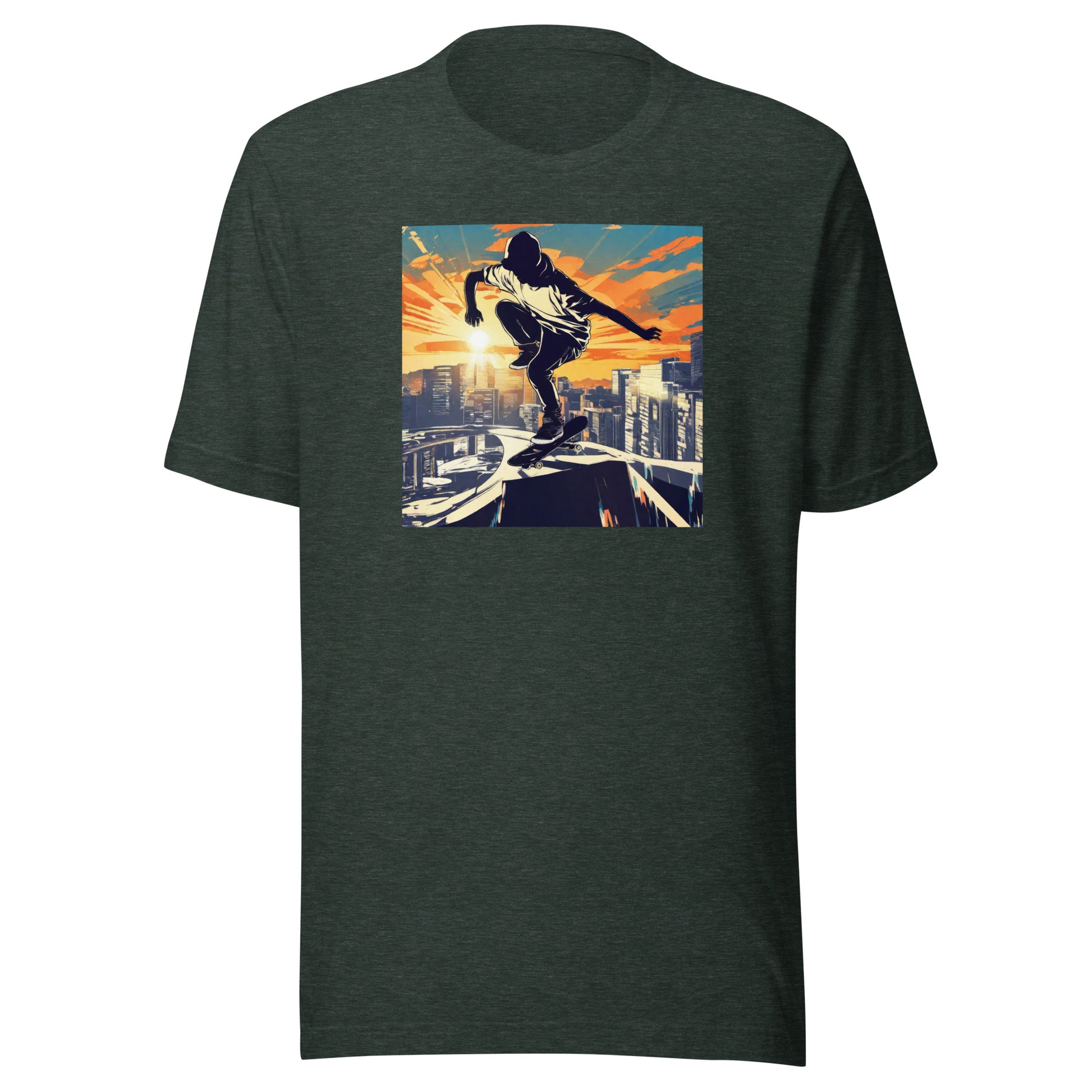 Skateboarding in the City Men's Graphic Tee Heather Forest