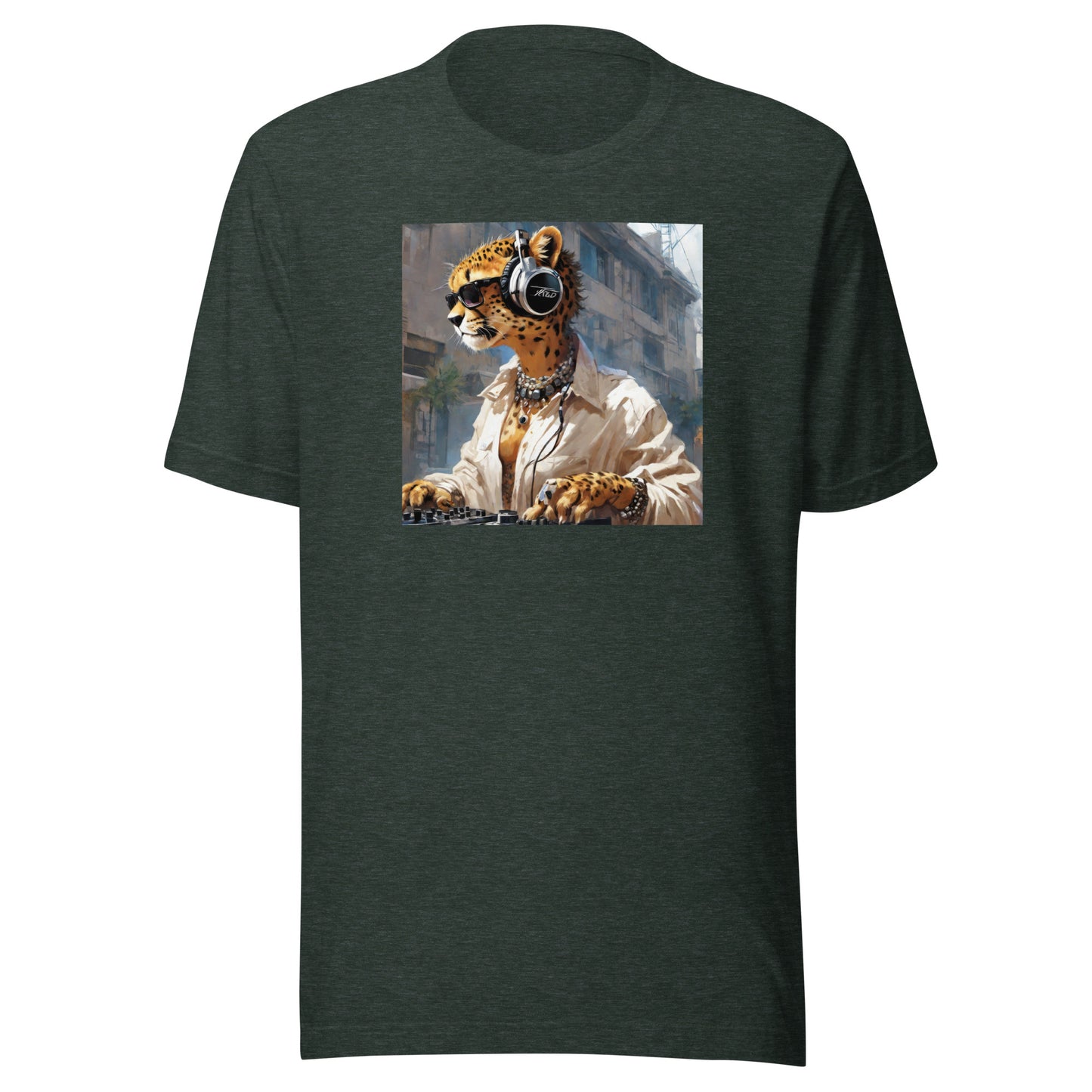 Leopard DJing Men's Graphic Tee Heather Forest