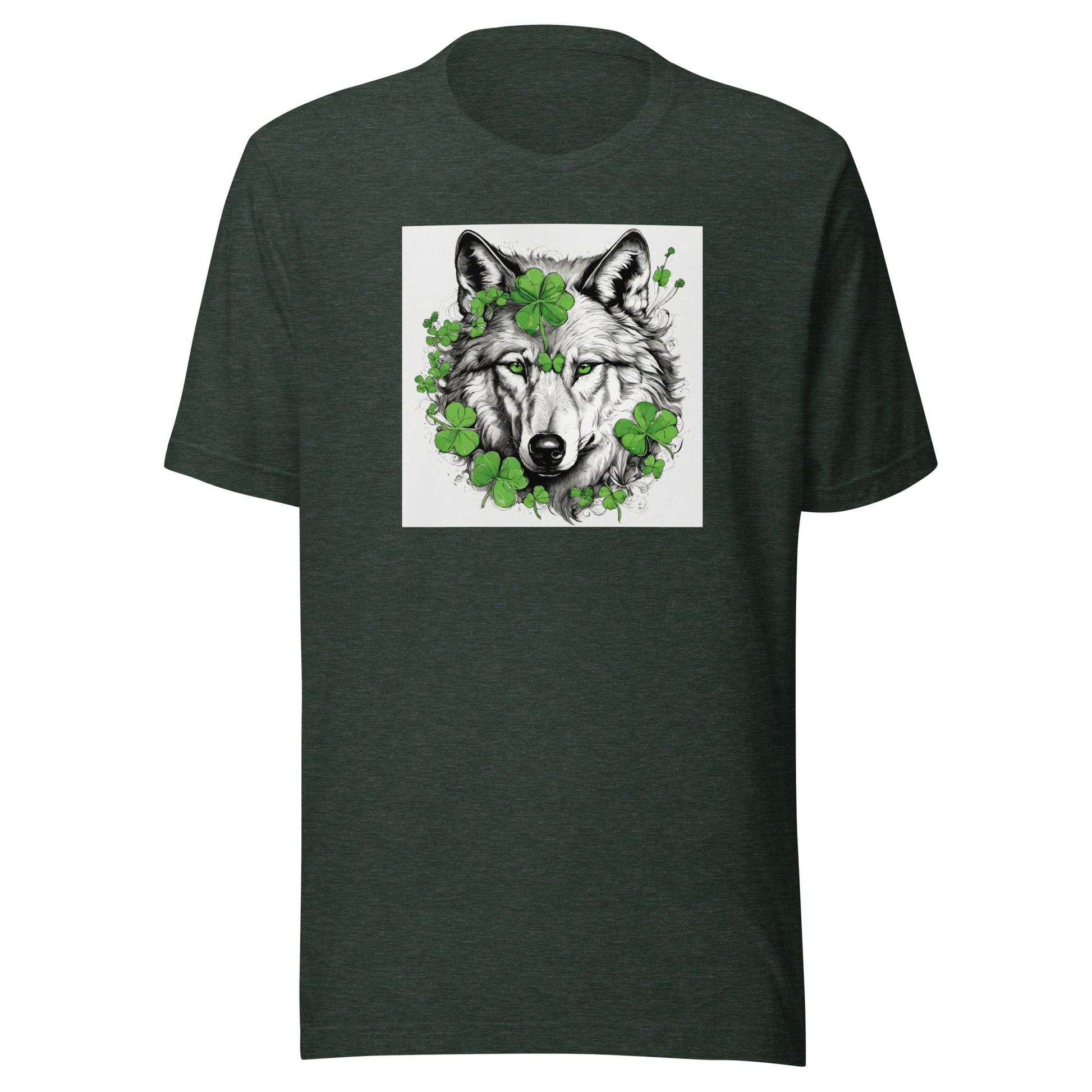 Wolf & Shamrock Lucky St Patrick's Day Men's T-Shirt Heather Forest