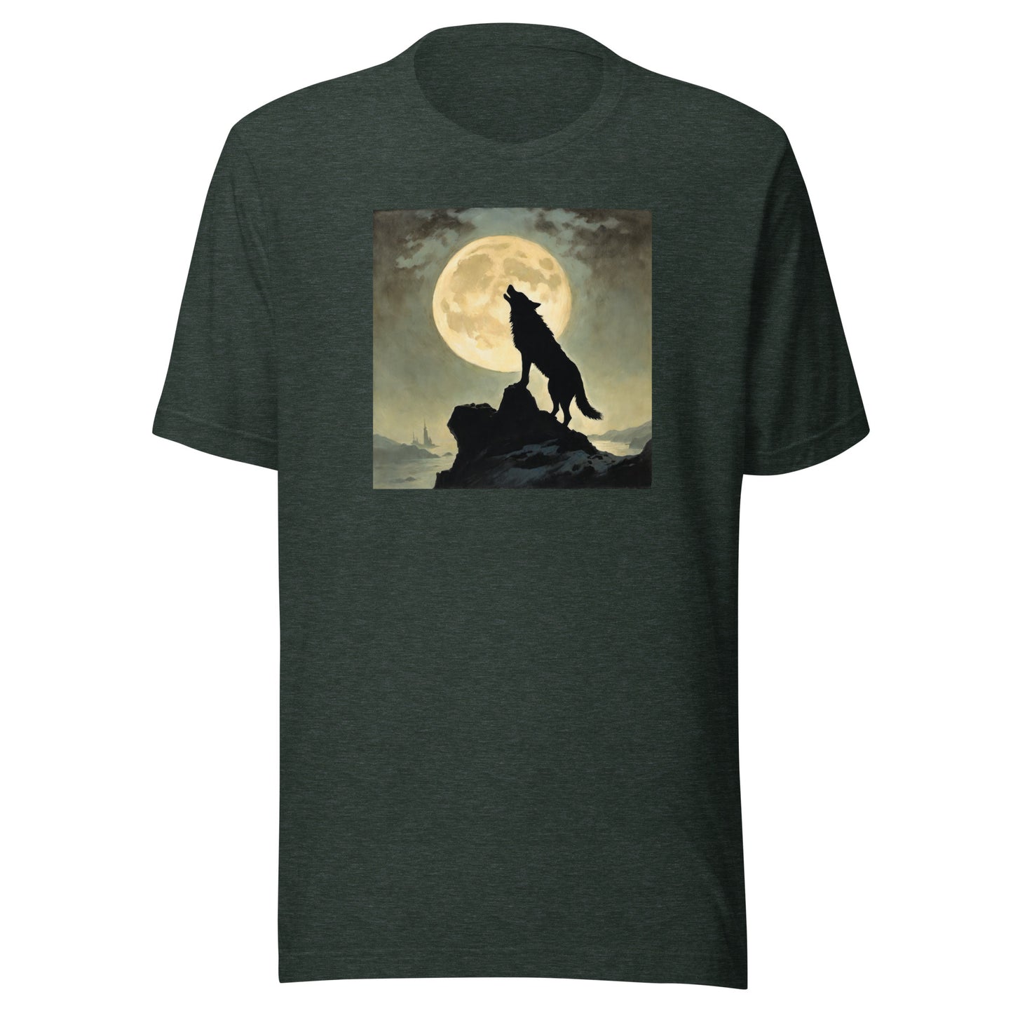 Wolf Howling at Moon Halloween Men's T-Shirt Heather Forest