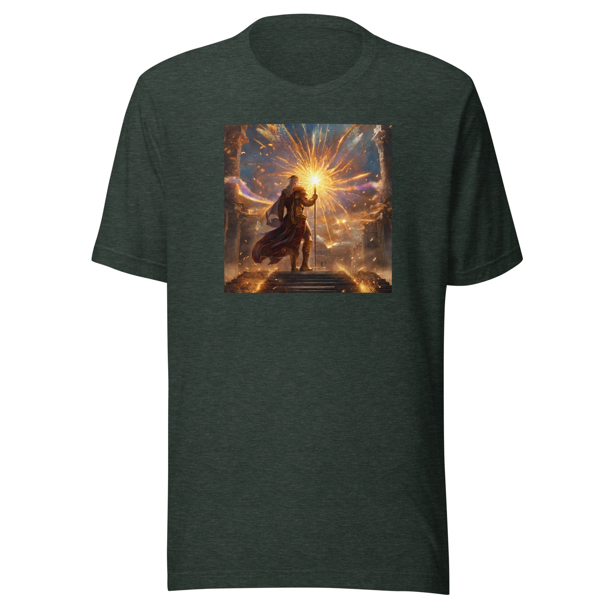 Zeus Creating Fireworks Men's 4th of July T-Shirt Heather Forest