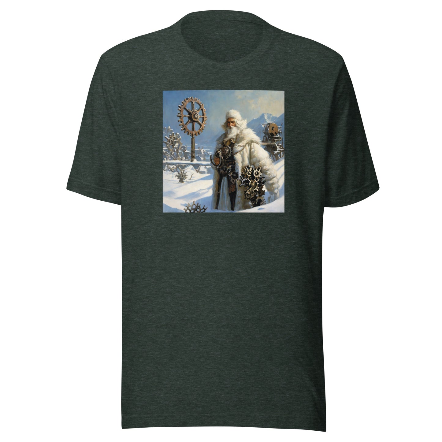 Frosty St Nick Santa Winter Christmas T-Shirt for Men Heather Forest