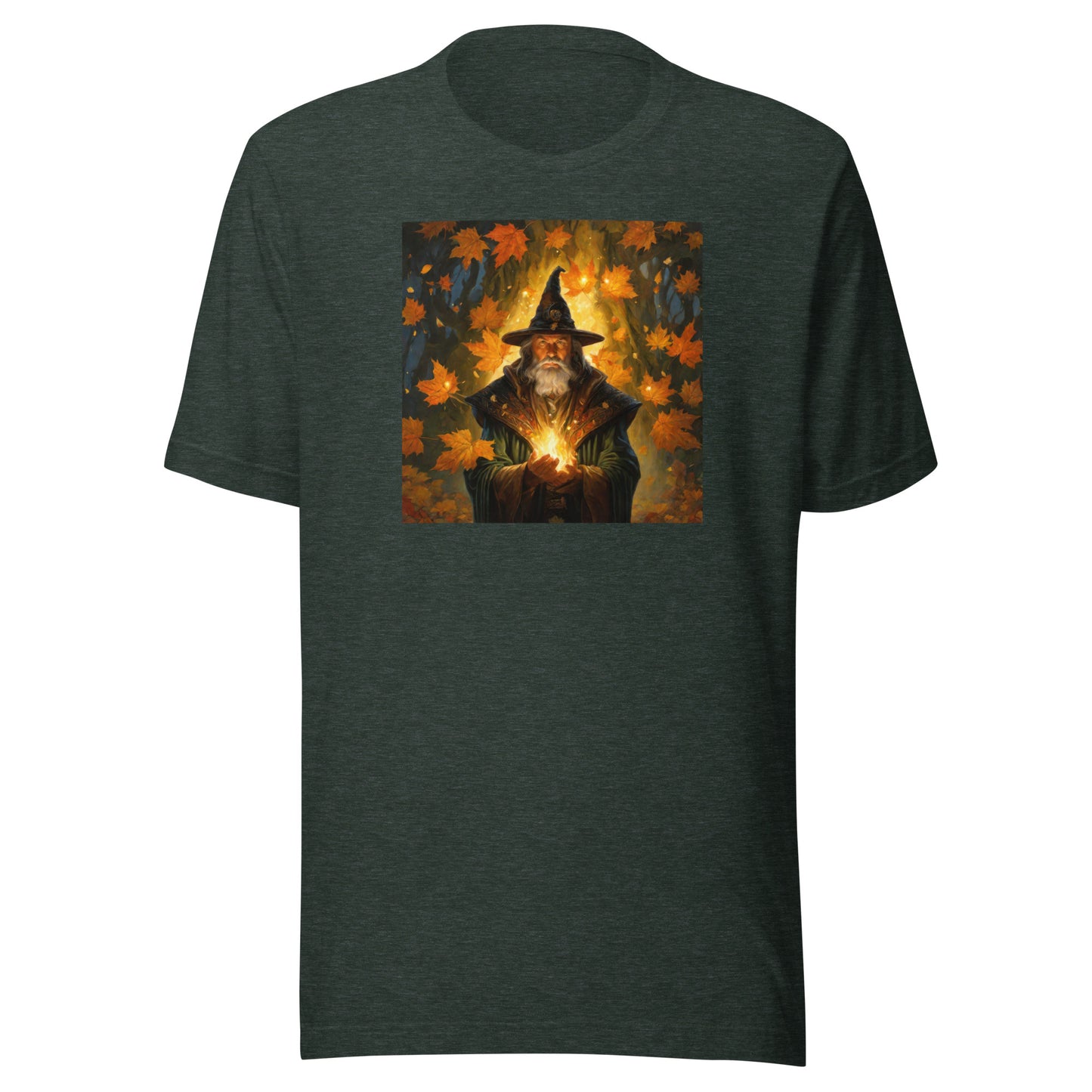 Autumn Wizard Making Fall Leaves Men's Graphic Tee Heather Forest