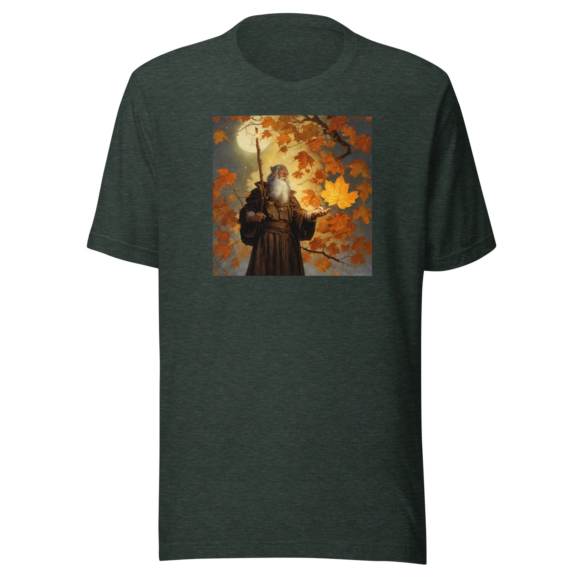 Mage Conjuring Fall Leaves Men's T-Shirt Heather Forest