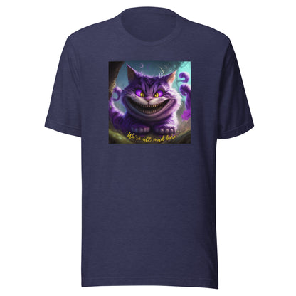 We're All Mad Here Cheshire Cat Men's T-Shirt Heather Midnight Navy