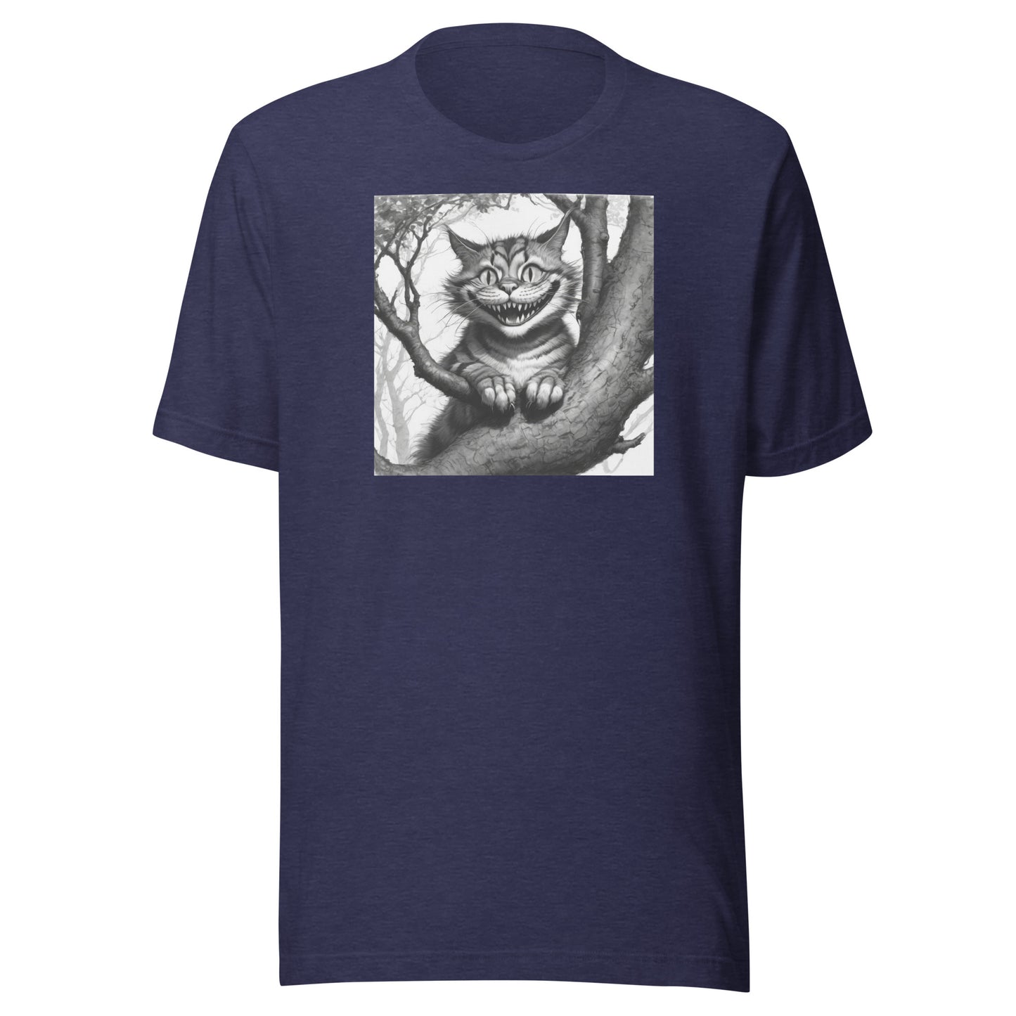 Cheshire Cat in a Tree Men's Alice in Wonderland T-Shirt Heather Midnight Navy