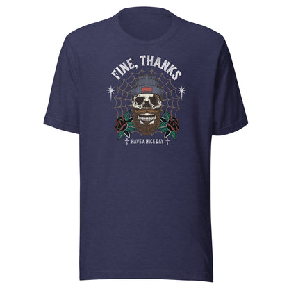 Fine Thanks Skull Men's Funny T-Shirt Heather Midnight Navy