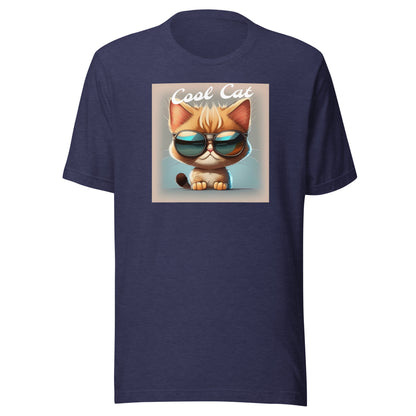 Cool Cat Men's Funny T-Shirt Heather Midnight Navy