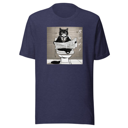 Busy Cat Men's Funny T-Shirt Heather Midnight Navy