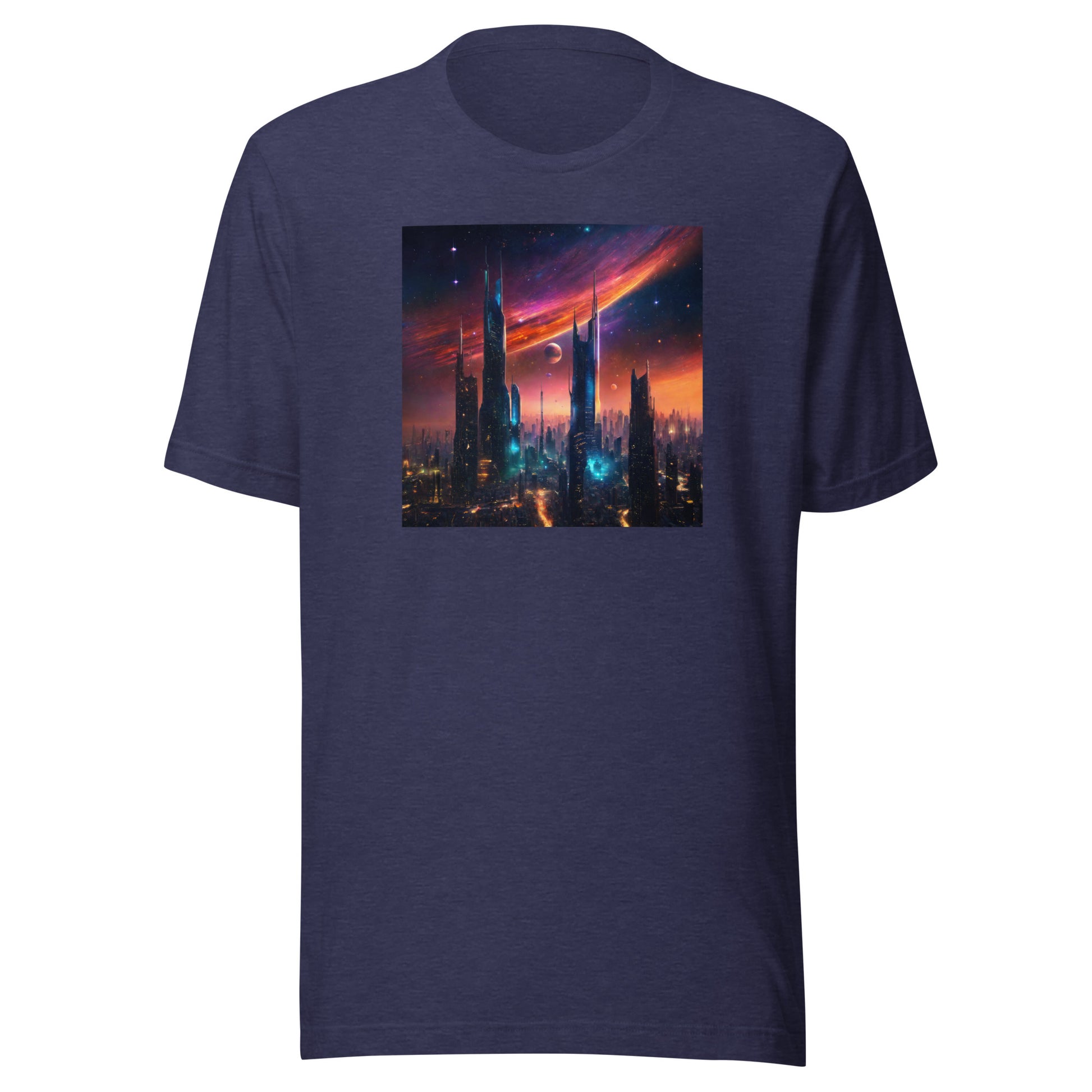 Futuristic Cityscape Men's Graphic Tee Heather Midnight Navy