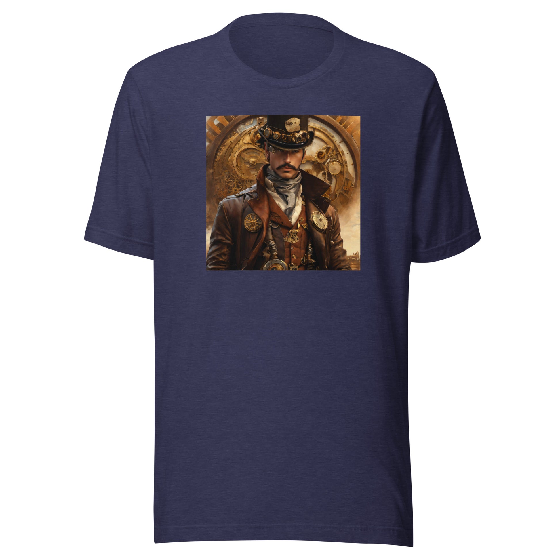 Brass and Copper Cowboy Men's Steampunk T-Shirt Heather Midnight Navy