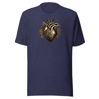 Gear and Valve Heart Men's Steampunk T-Shirt Heather Midnight Navy