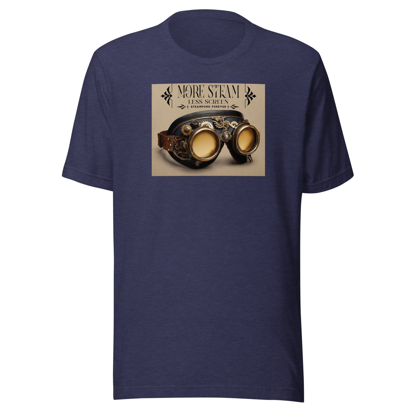 More Steam Less Screen Men's Steampunk T-Shirt Heather Midnight Navy