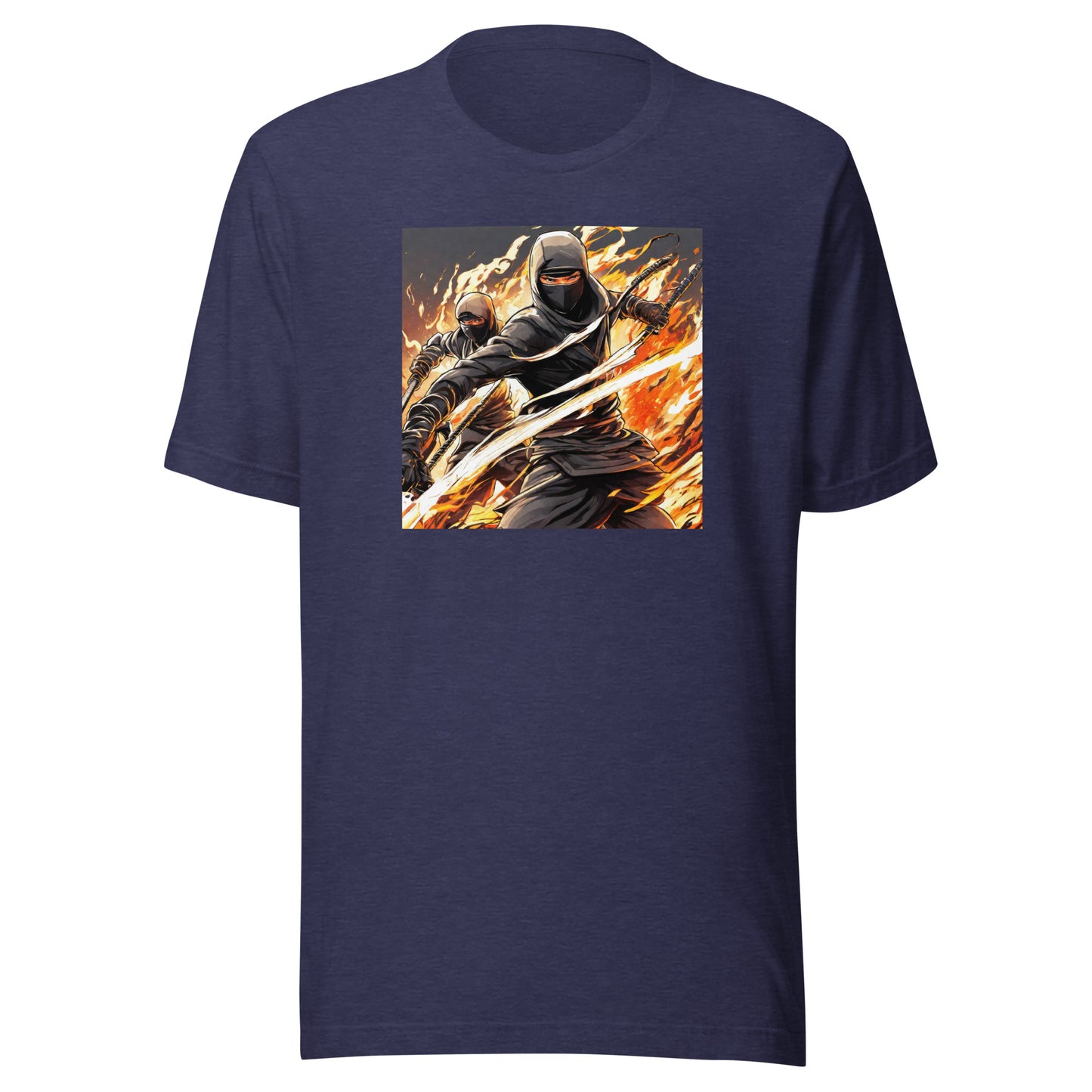 Flame-Wielding Assassin Men's Anime T-Shirt Heather Midnight Navy