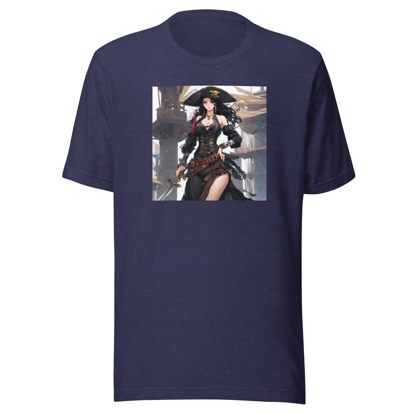 Anime Pirate Queen Men's Graphic Tee Heather Midnight Navy