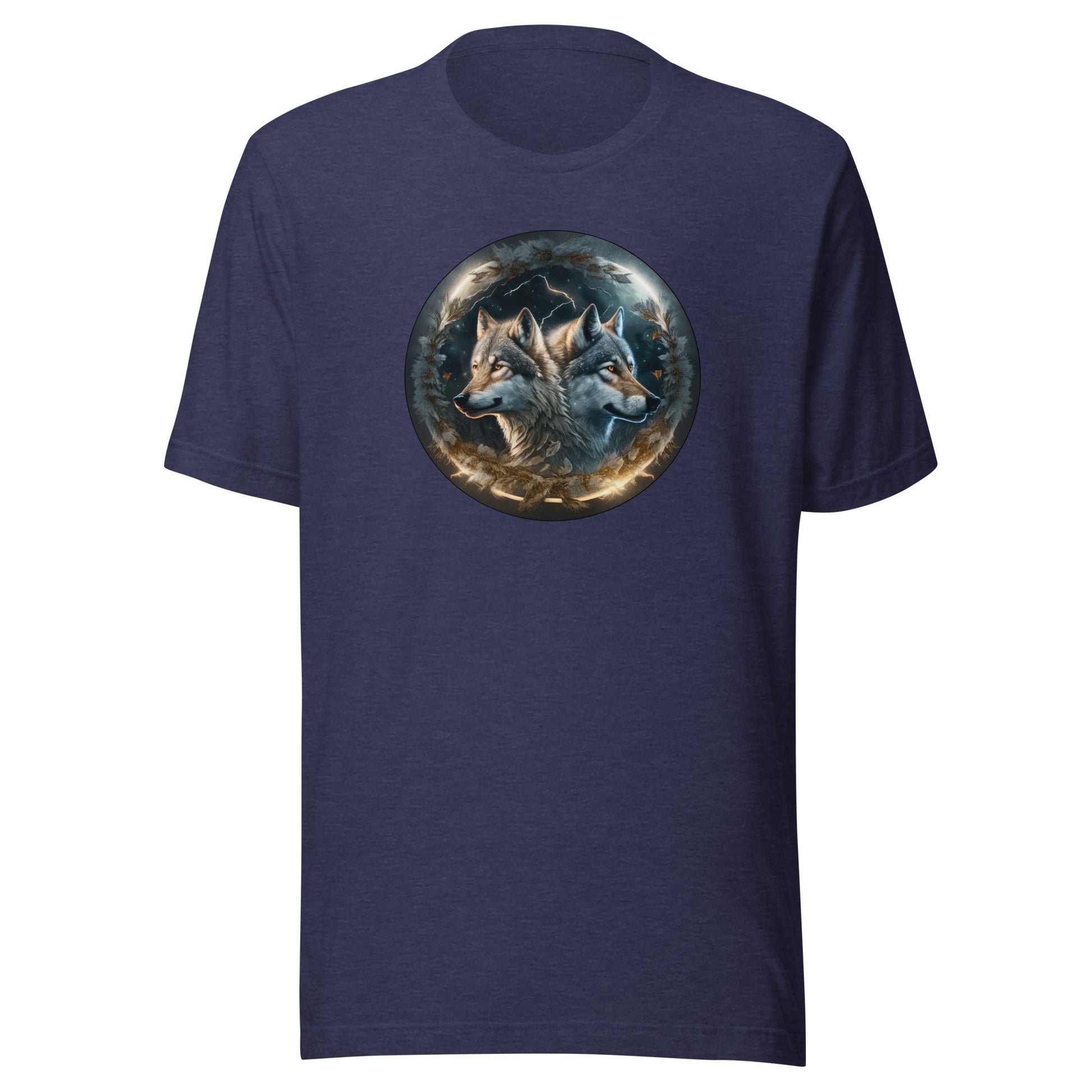 Twin Spirit Wolves Men's Graphic Men's Tee Heather Midnight Navy