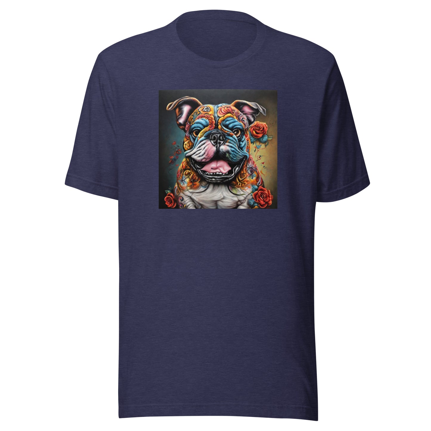 Day of the Dead Bulldog Men's Dog Lover Tee Heather Midnight Navy