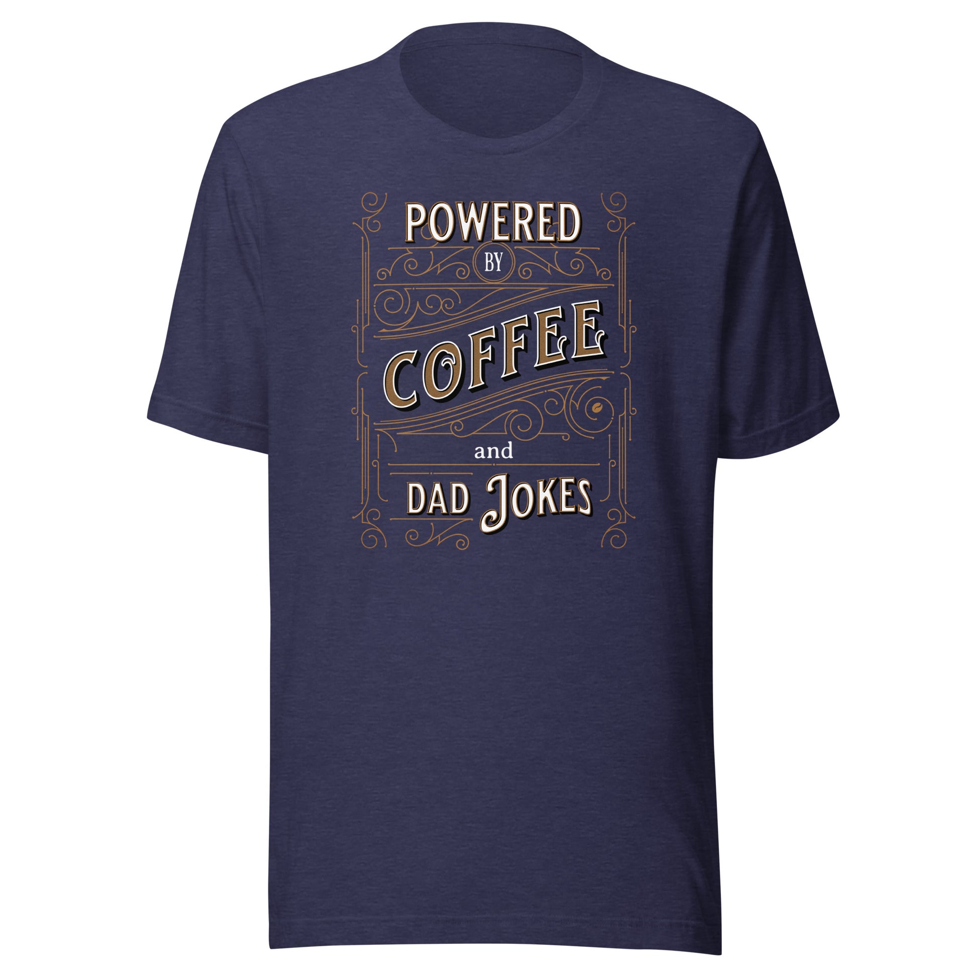 Powered by Coffee and Dad Jokes T-Shirt Heather Midnight Navy