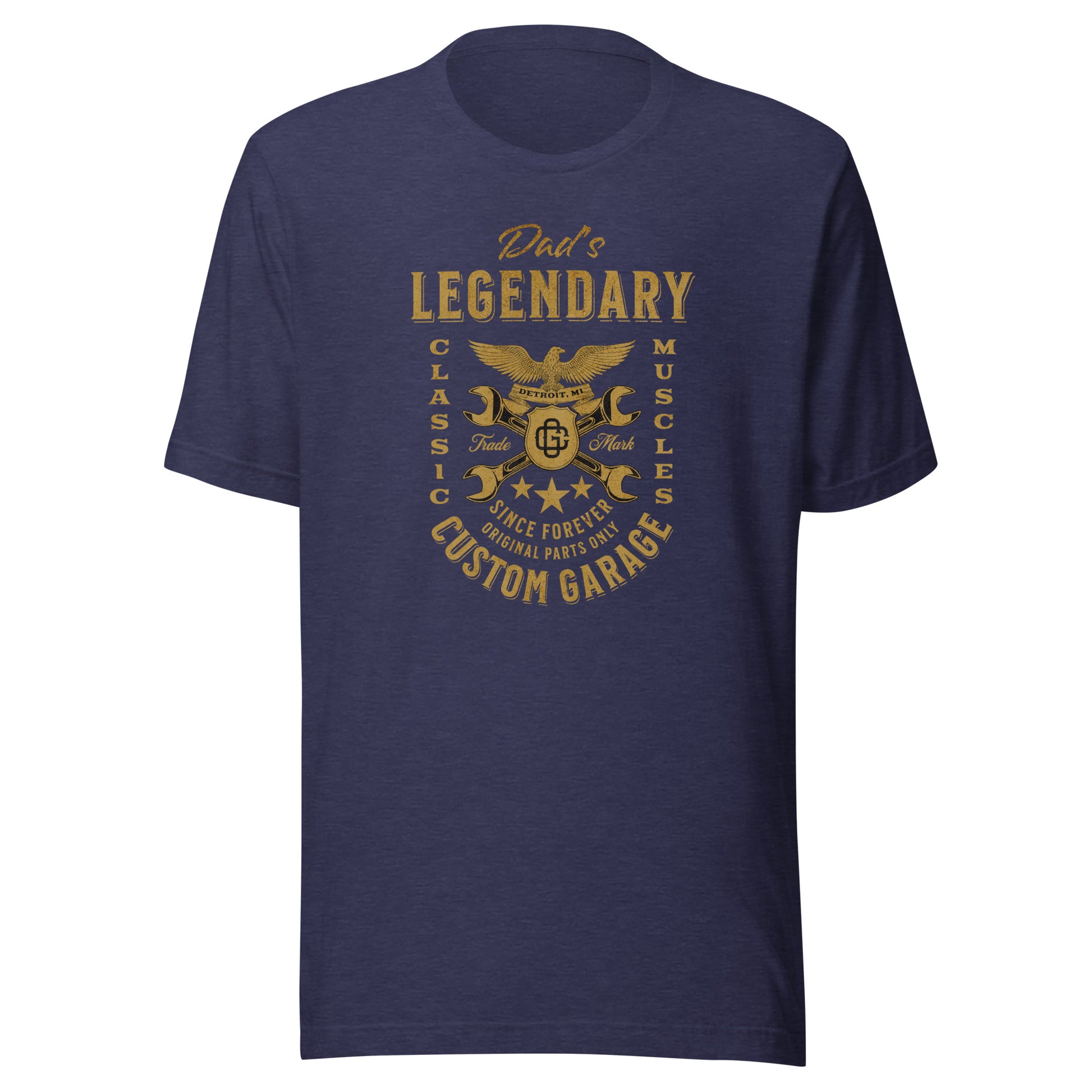 Dad's Legendary Custom Garage T-Shirt Gift for Dad Heather Midnight Navy