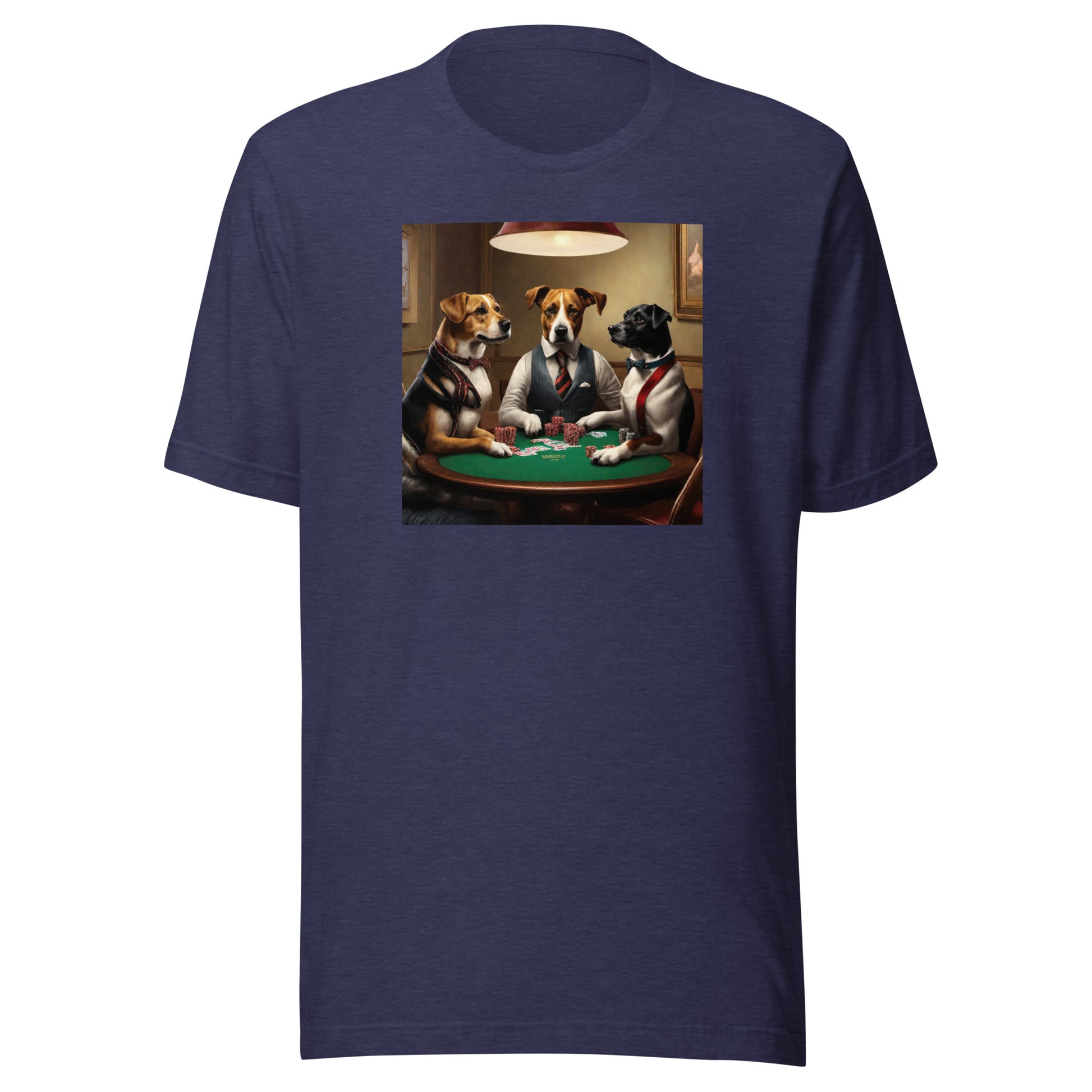 Poker Playing Pooches Men's Funny T-Shirt Heather Midnight Navy